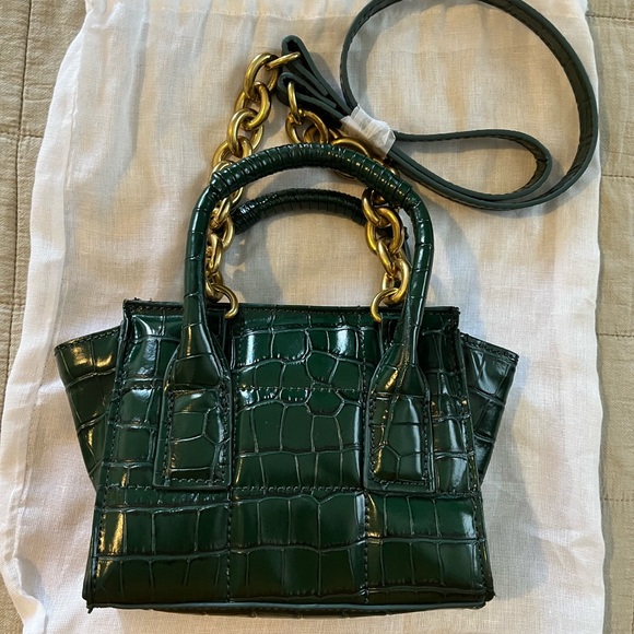 Zara Animal-Print Mini Crossbody Forest-Green Bag W/Gold Chain NWOT - Picture 4 of 5